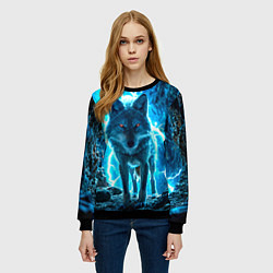Свитшот женский Волк в разрядах молнии, цвет: 3D-черный — фото 2