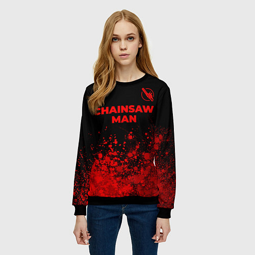 Женский свитшот Chainsaw Man - red gradient посередине / 3D-Черный – фото 3