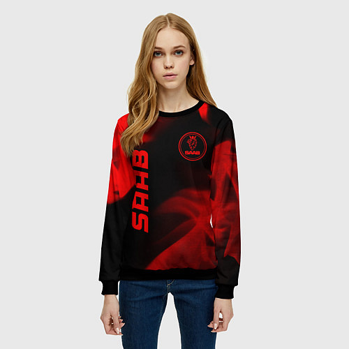 Женский свитшот Saab - red gradient вертикально / 3D-Черный – фото 3