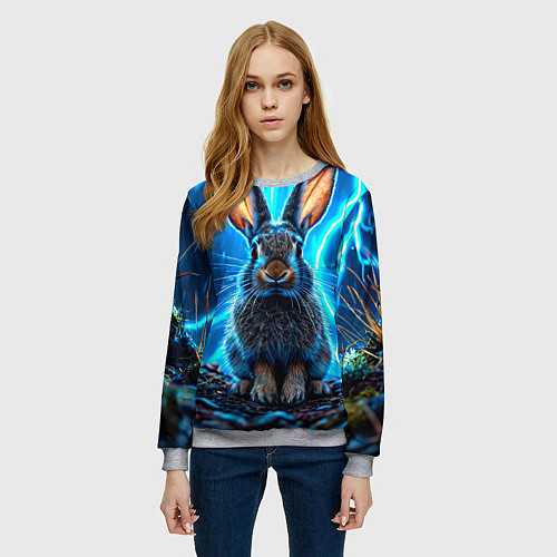 Женский свитшот Заяц в разрядах молний / 3D-Меланж – фото 3