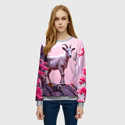 Женский свитшот Козлик в розовом свете / 3D-Меланж – фото 3