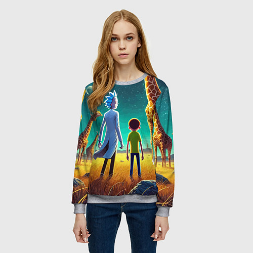 Женский свитшот Рик и Морти на планете жирафов - нейроарт / 3D-Меланж – фото 3