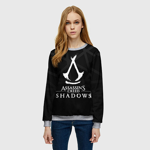 Женский свитшот Assassins creed shadows - монохромный / 3D-Меланж – фото 3