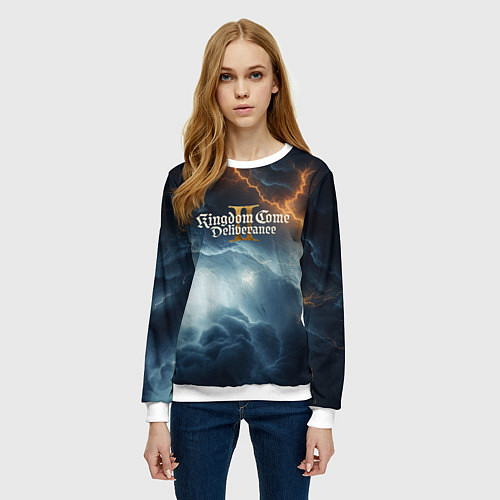 Женский свитшот Kingdom Come Deliverance 2 молнии в небе / 3D-Белый – фото 3