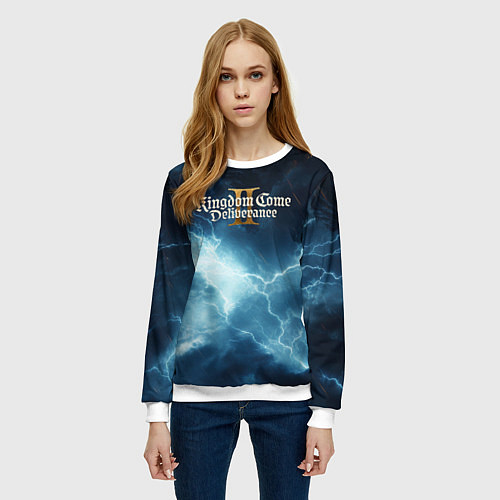 Женский свитшот Kingdom Come Deliverance 2 logo sky / 3D-Белый – фото 3