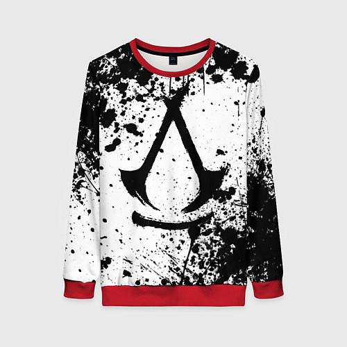 Женский свитшот Assassins creed shadows - черно-белые брызги / 3D-Красный – фото 1
