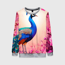 Свитшот женский Павлин на розовом, цвет: 3D-меланж