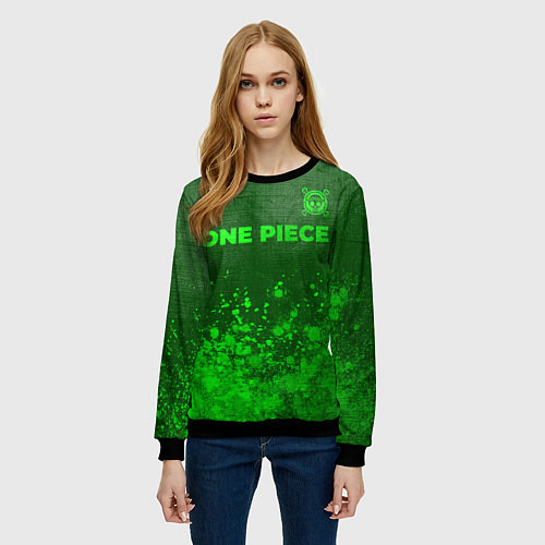 Женский свитшот One Piece - green gradient посередине / 3D-Черный – фото 3