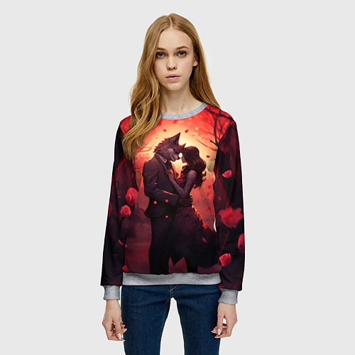 Женский свитшот Влюбленная девушка и оборотень / 3D-Меланж – фото 3