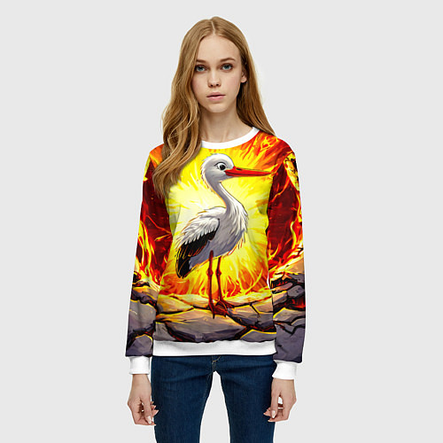 Женский свитшот Аист в огне / 3D-Белый – фото 3