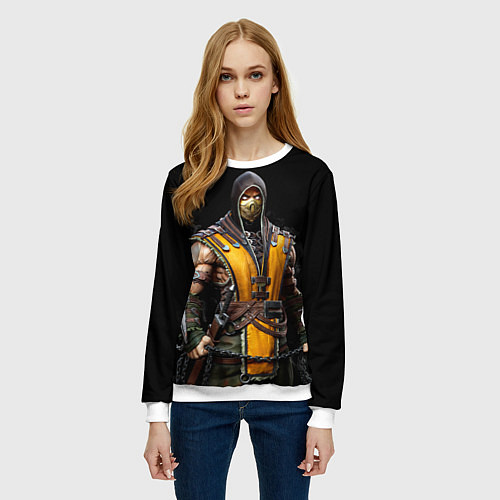 Женский свитшот Mortal kombat - Scorpion / 3D-Белый – фото 3