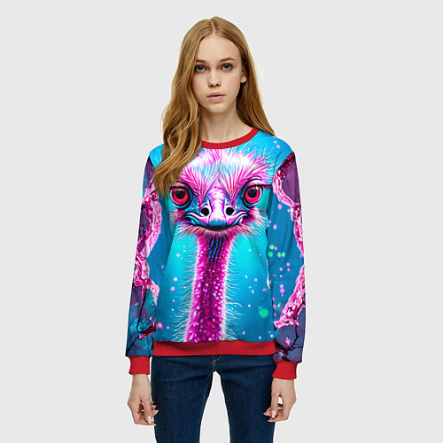 Женский свитшот Страусиная голова / 3D-Красный – фото 3