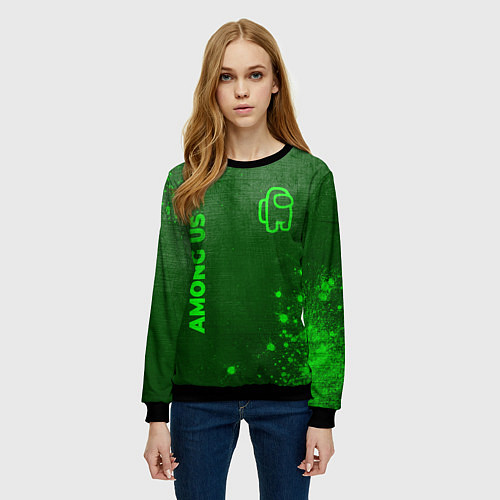 Женский свитшот Among Us - green gradient вертикально / 3D-Черный – фото 3
