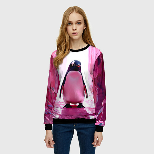 Женский свитшот Пингвин в розовом / 3D-Черный – фото 3