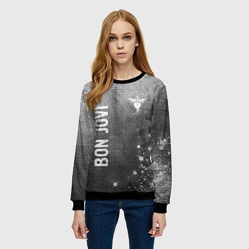 Женский свитшот Bon Jovi - grey gradient вертикально / 3D-Черный – фото 3