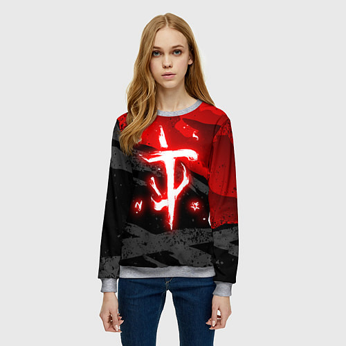 Женский свитшот Doom - neon red / 3D-Меланж – фото 3
