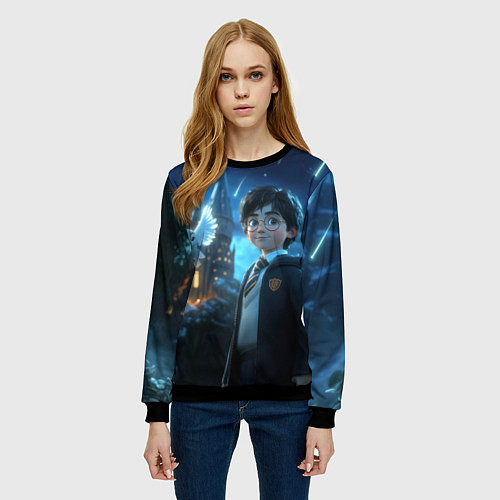 Женский свитшот Гарри Поттер и сова / 3D-Черный – фото 3