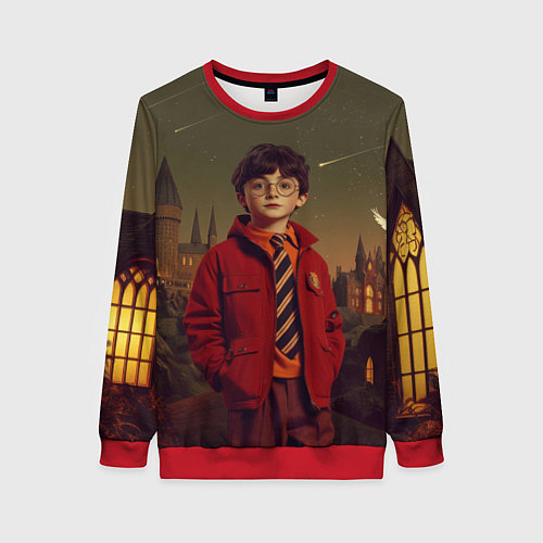 Женский свитшот Гарри Поттер в красной куртке / 3D-Красный – фото 1