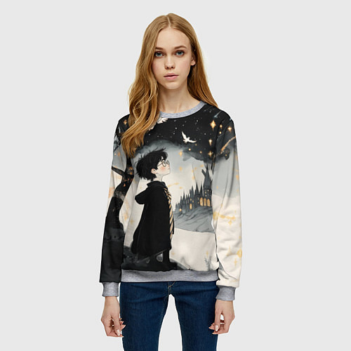 Женский свитшот Гарри Поттер и совы / 3D-Меланж – фото 3