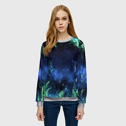 Свитшот женский Зеленые языки пламени, цвет: 3D-меланж — фото 2