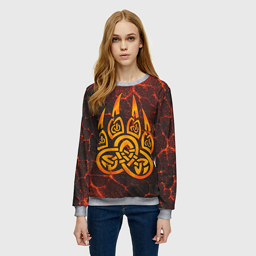 Женский свитшот Символ волчья лапа в огненной стихии / 3D-Меланж – фото 3