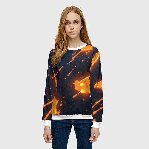 Женский свитшот Оранжевая краска в движении / 3D-Белый – фото 3