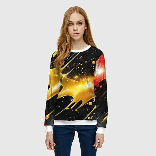 Женский свитшот Оранжевая краска на черном / 3D-Белый – фото 3