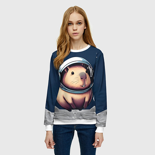 Женский свитшот Капибара космонавт в космосе / 3D-Белый – фото 3