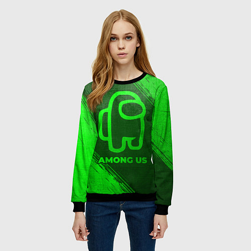 Женский свитшот Among Us - green gradient / 3D-Черный – фото 3