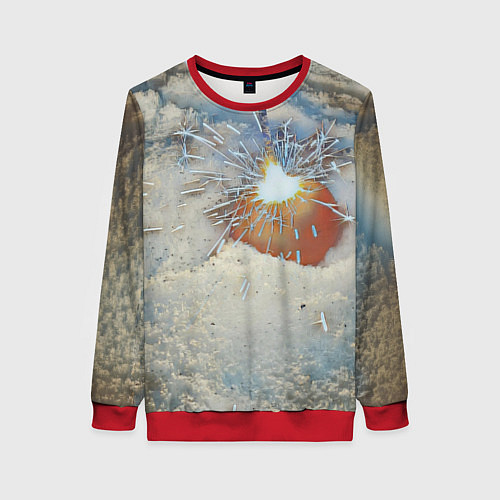 Женский свитшот Искрящийся мандарин на снегу / 3D-Красный – фото 1
