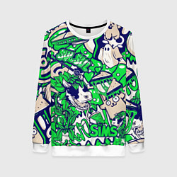 Свитшот женский The Sims стикеры, цвет: 3D-белый