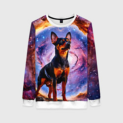 Свитшот женский Пинчер в космосе, цвет: 3D-белый