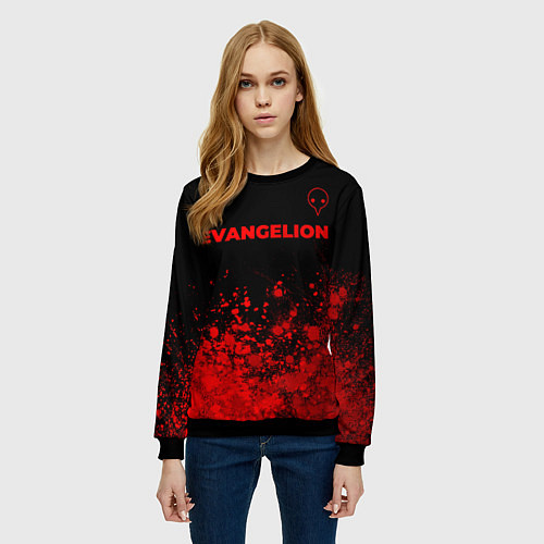 Женский свитшот Evangelion - red gradient посередине / 3D-Черный – фото 3