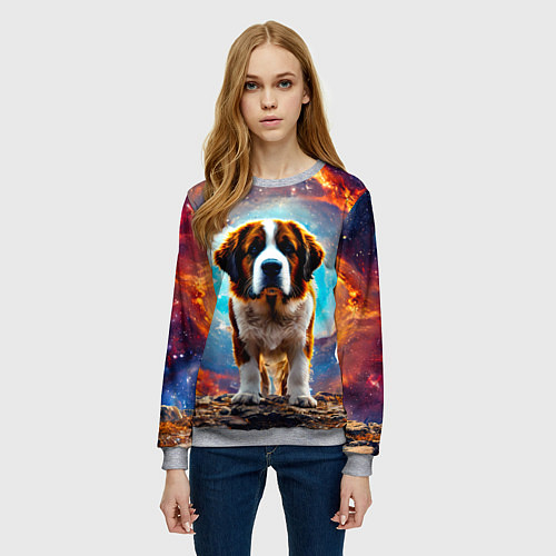 Женский свитшот Сенбернар в космосе / 3D-Меланж – фото 3