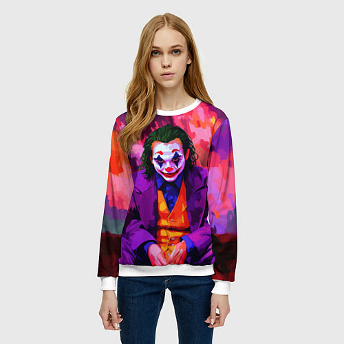 Женский свитшот Джокер рисунок красками / 3D-Белый – фото 3