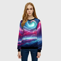 Свитшот женский Spiral neon galaxy - ai art fantasy, цвет: 3D-черный — фото 2