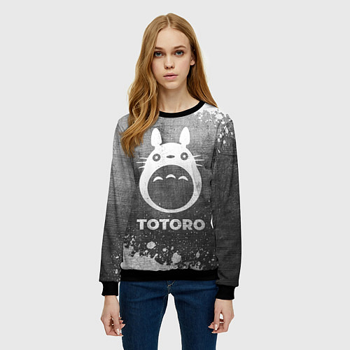Женский свитшот Totoro - grey gradient / 3D-Черный – фото 3