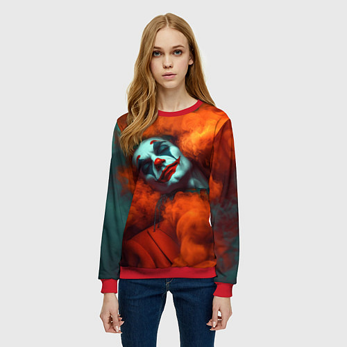 Женский свитшот Джокер и оранжевый дым / 3D-Красный – фото 3
