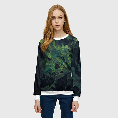 Женский свитшот Абстракция - green camouflage background / 3D-Белый – фото 3
