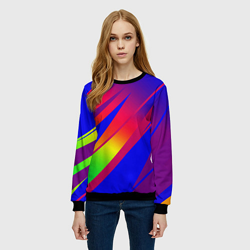 Женский свитшот Красно-синий с полосами градиент / 3D-Черный – фото 3