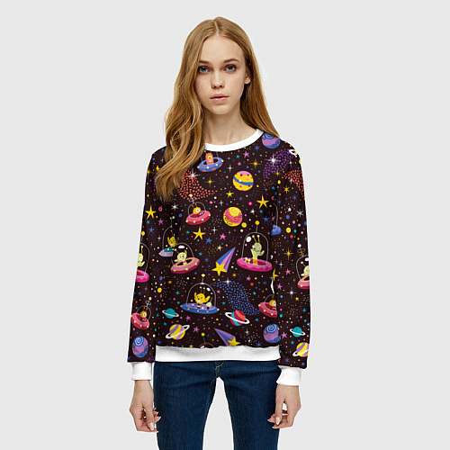 Женский свитшот Мультяшные космические обитатели / 3D-Белый – фото 3