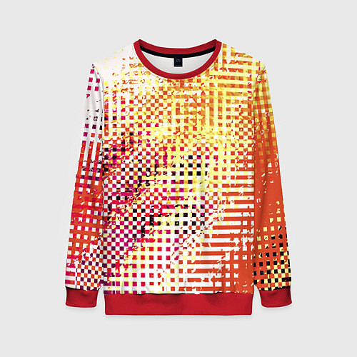 Женский свитшот Абстракция жёлтый с оранжевым / 3D-Красный – фото 1
