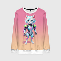 Свитшот женский Funny kitten - cyberpunk, цвет: 3D-белый