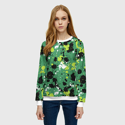 Женский свитшот Кляксы на зелёном / 3D-Белый – фото 3