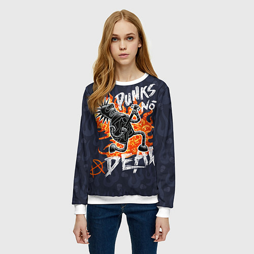 Женский свитшот Панк рок с Бендером из Футурамы на металле / 3D-Белый – фото 3