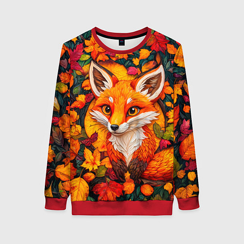 Женский свитшот Лисенок в осенних листьях / 3D-Красный – фото 1