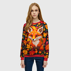 Свитшот женский Лисенок в осенних листьях, цвет: 3D-красный — фото 2