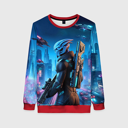 Женский свитшот Mass Effect - neon glow fantastic / 3D-Красный – фото 1