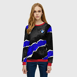 Свитшот женский BMW - синие разрывы, цвет: 3D-красный — фото 2
