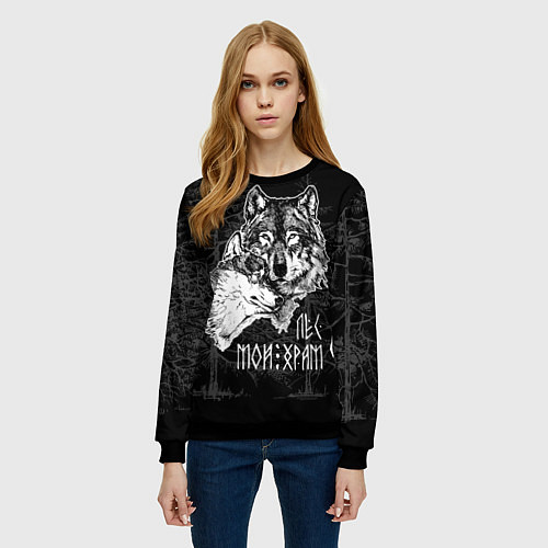 Женский свитшот Лес - мой храм / 3D-Черный – фото 3